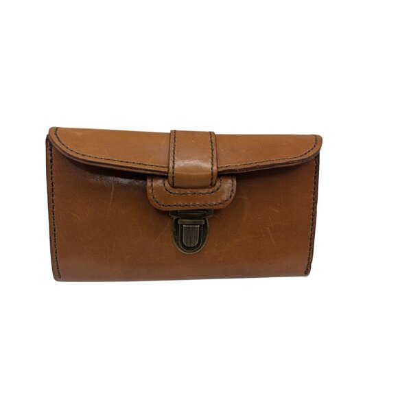 Unknown Handbags - Vintage-Style Brown Leather Clutch Wallet With Brass Turn-Lock Closure Multiple